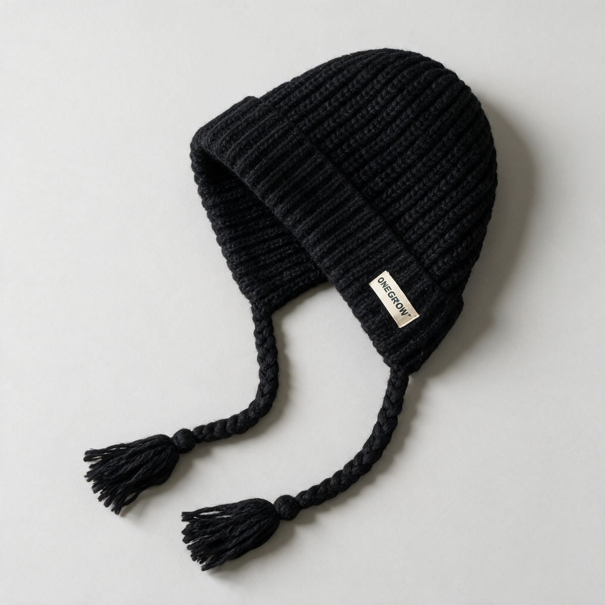 Knit earflap hat detail