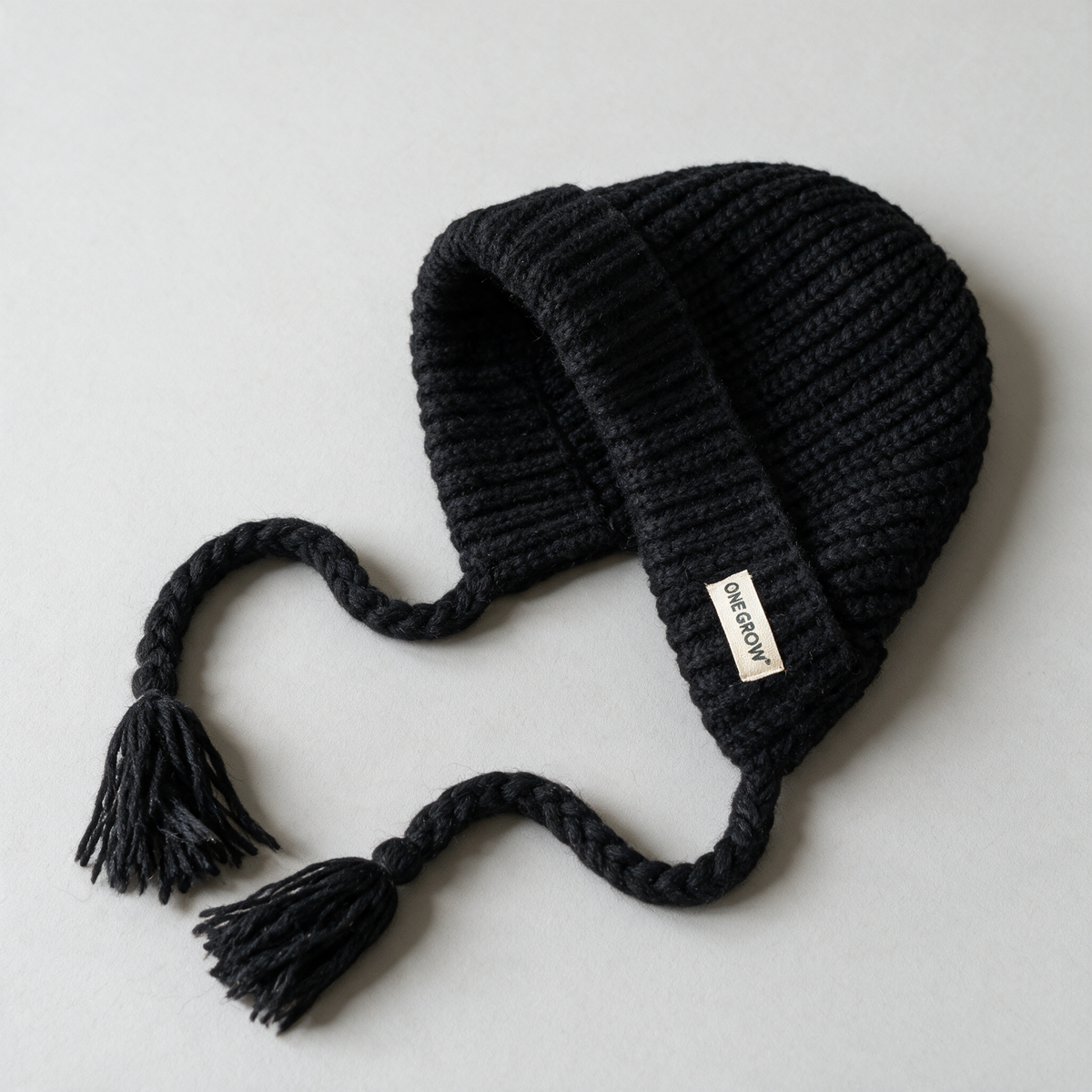 Knit earflap hat detail