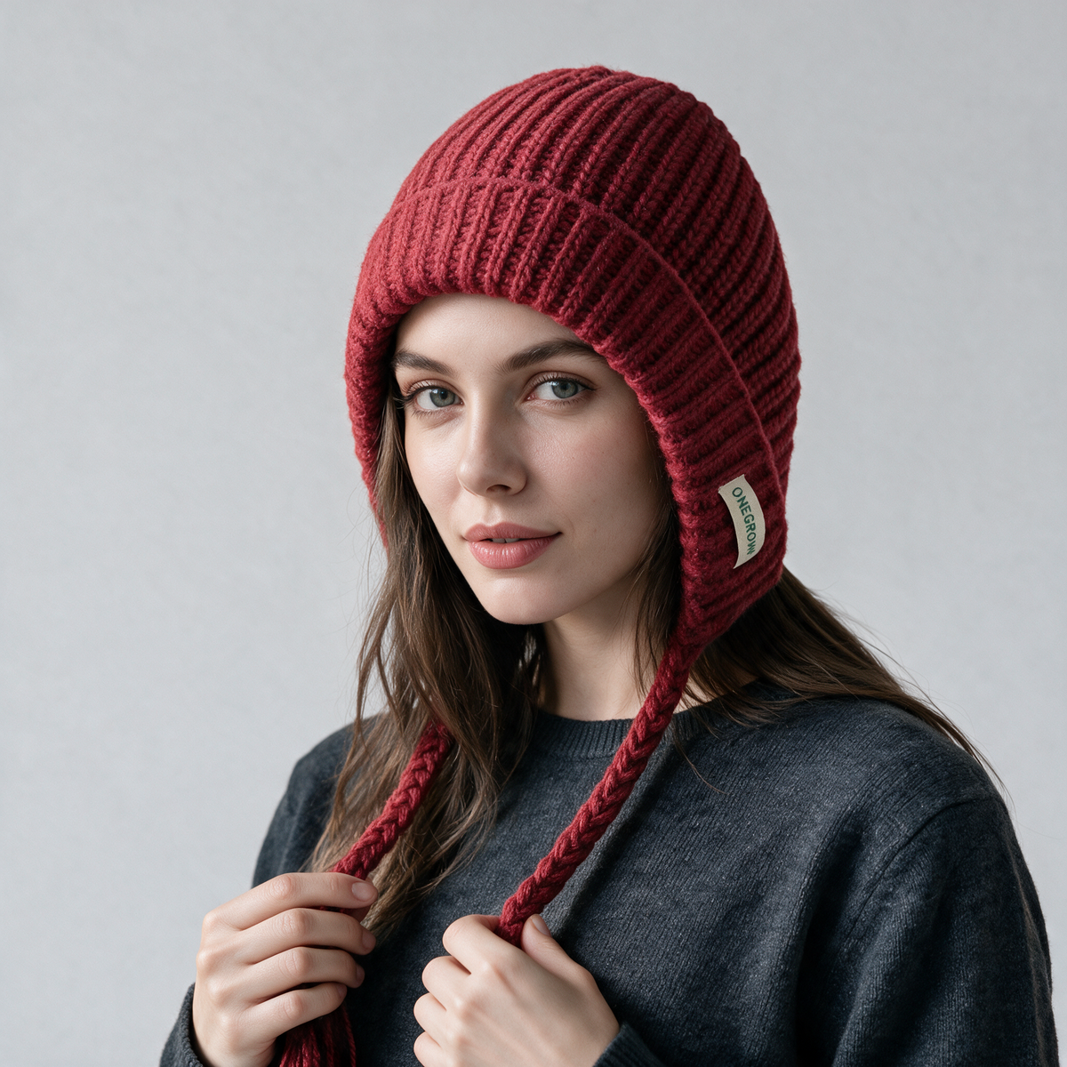 Knit earflap bonnet feature detail