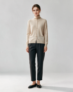 Cream button-front high-neck sweater front
