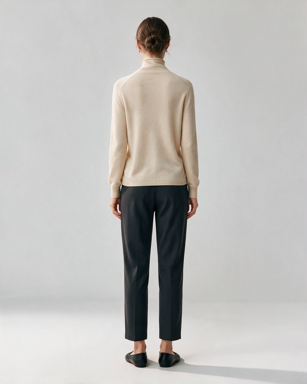 Cream button-front high-neck sweater back