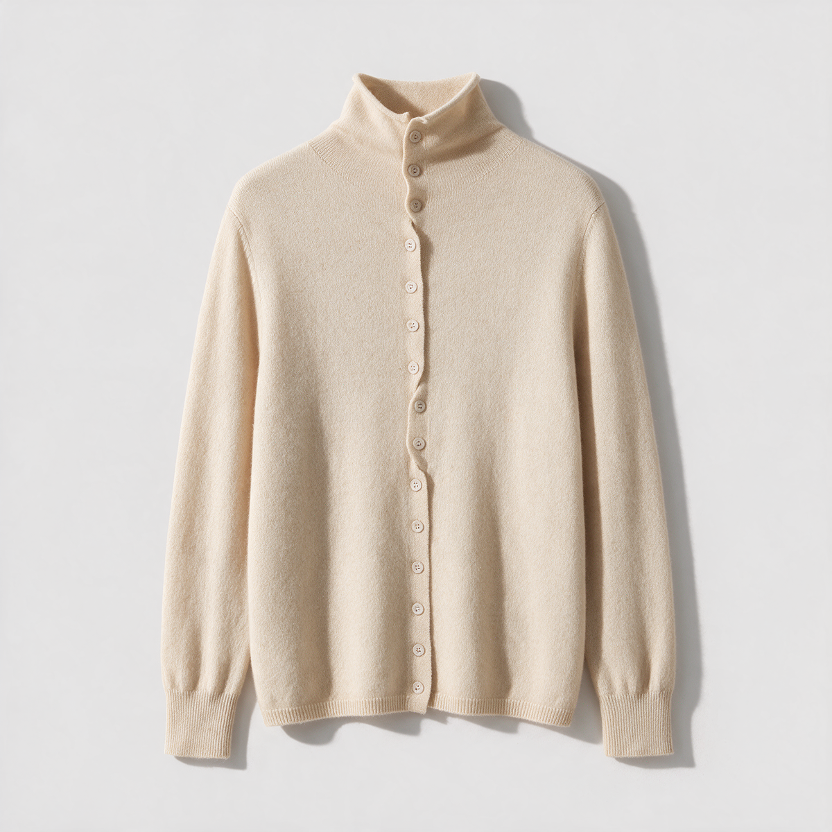 Cream button-front high-neck sweater intro1
