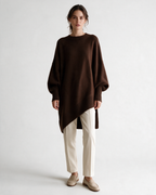 Brown oversized crewneck sweater detail