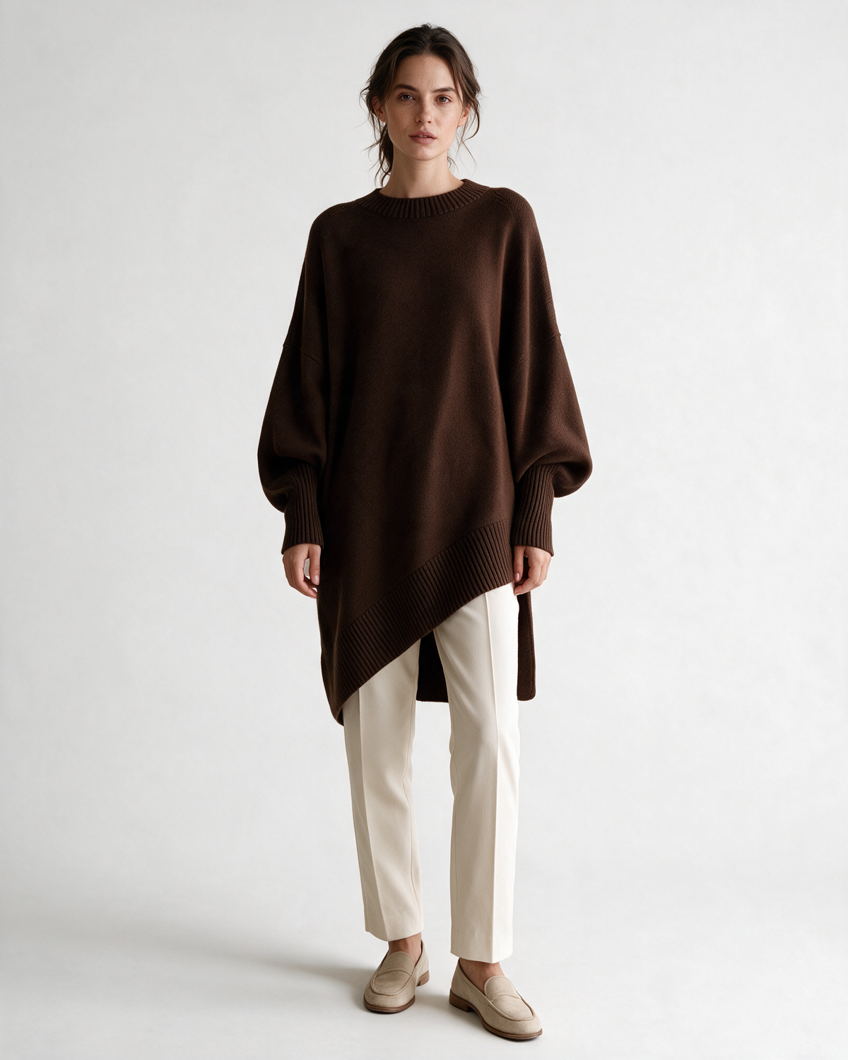Brown oversized crewneck sweater detail