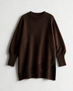 Brown oversized crewneck sweater detail