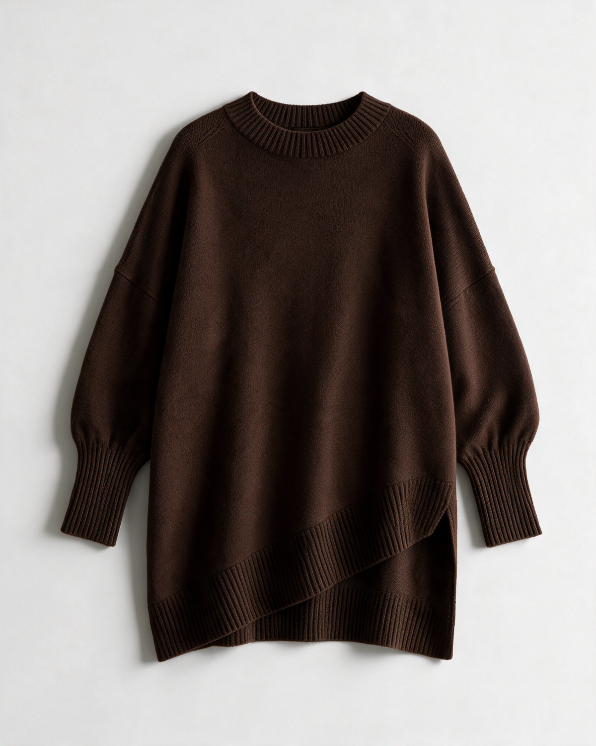 Brown oversized crewneck sweater detail