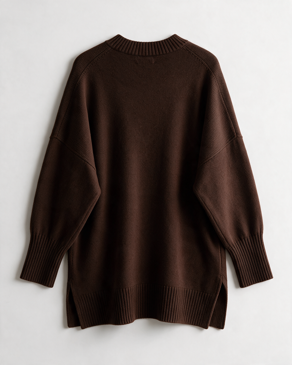Brown oversized crewneck sweater detail