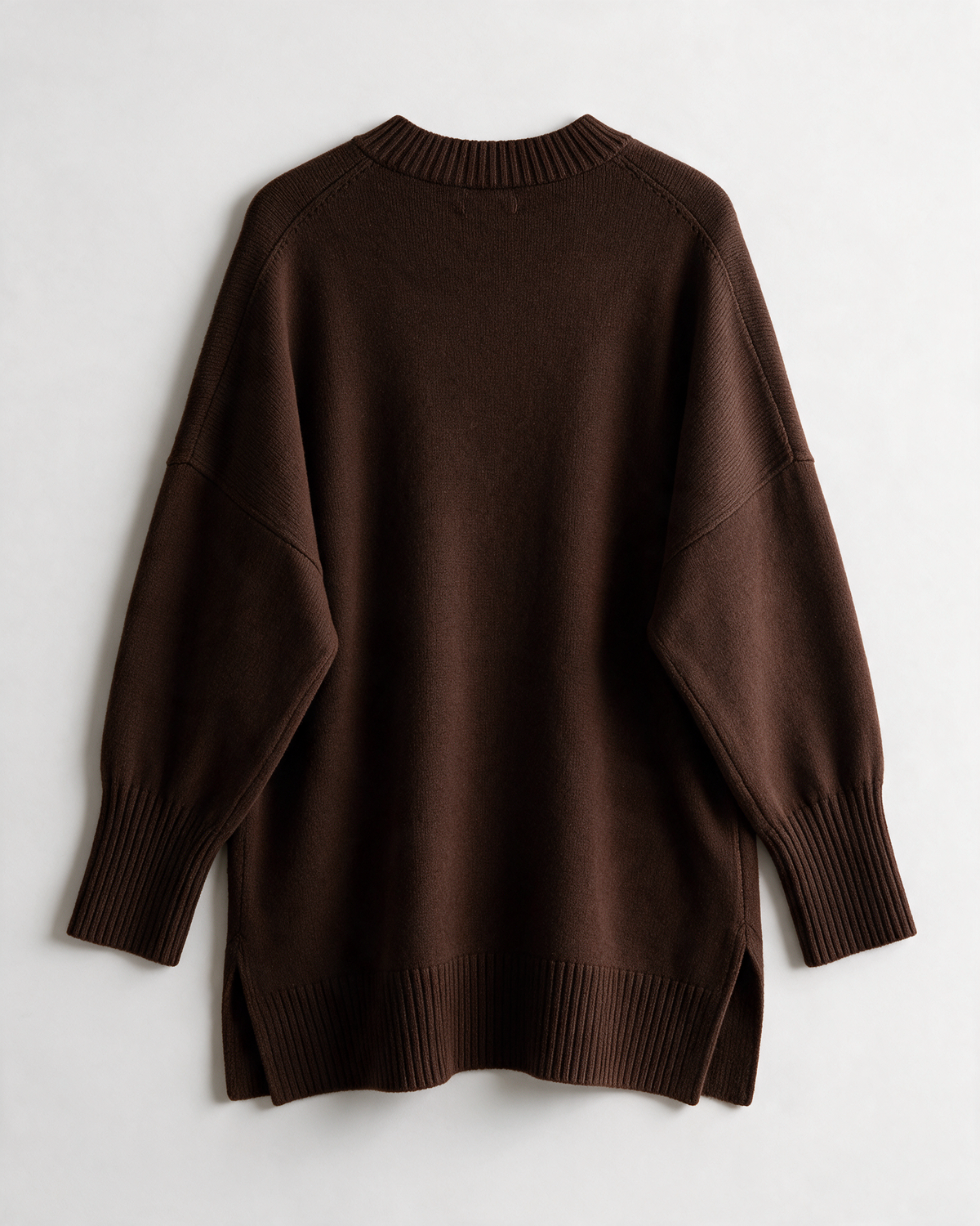 Brown oversized crewneck sweater detail