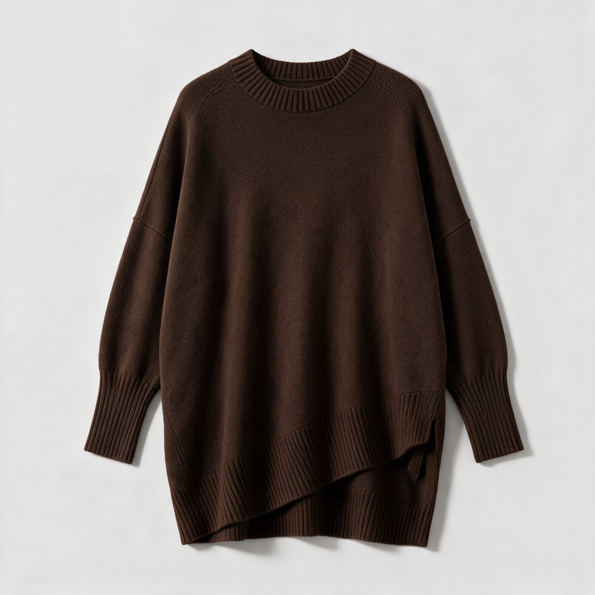 Brown oversized crewneck sweater detail