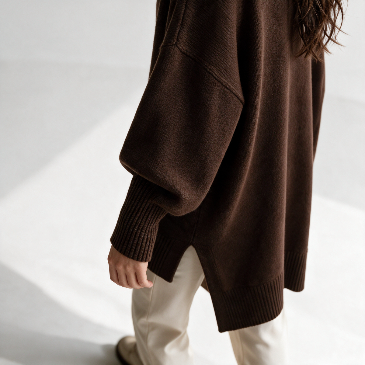 Brown oversized sweater detail