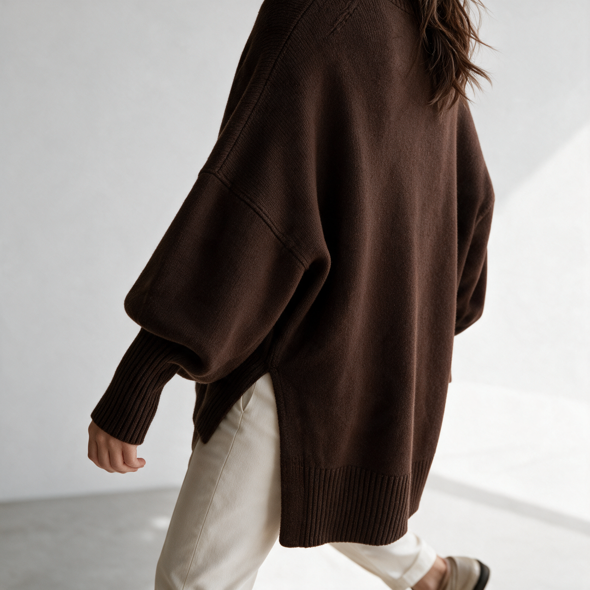 Brown oversized sweater detail