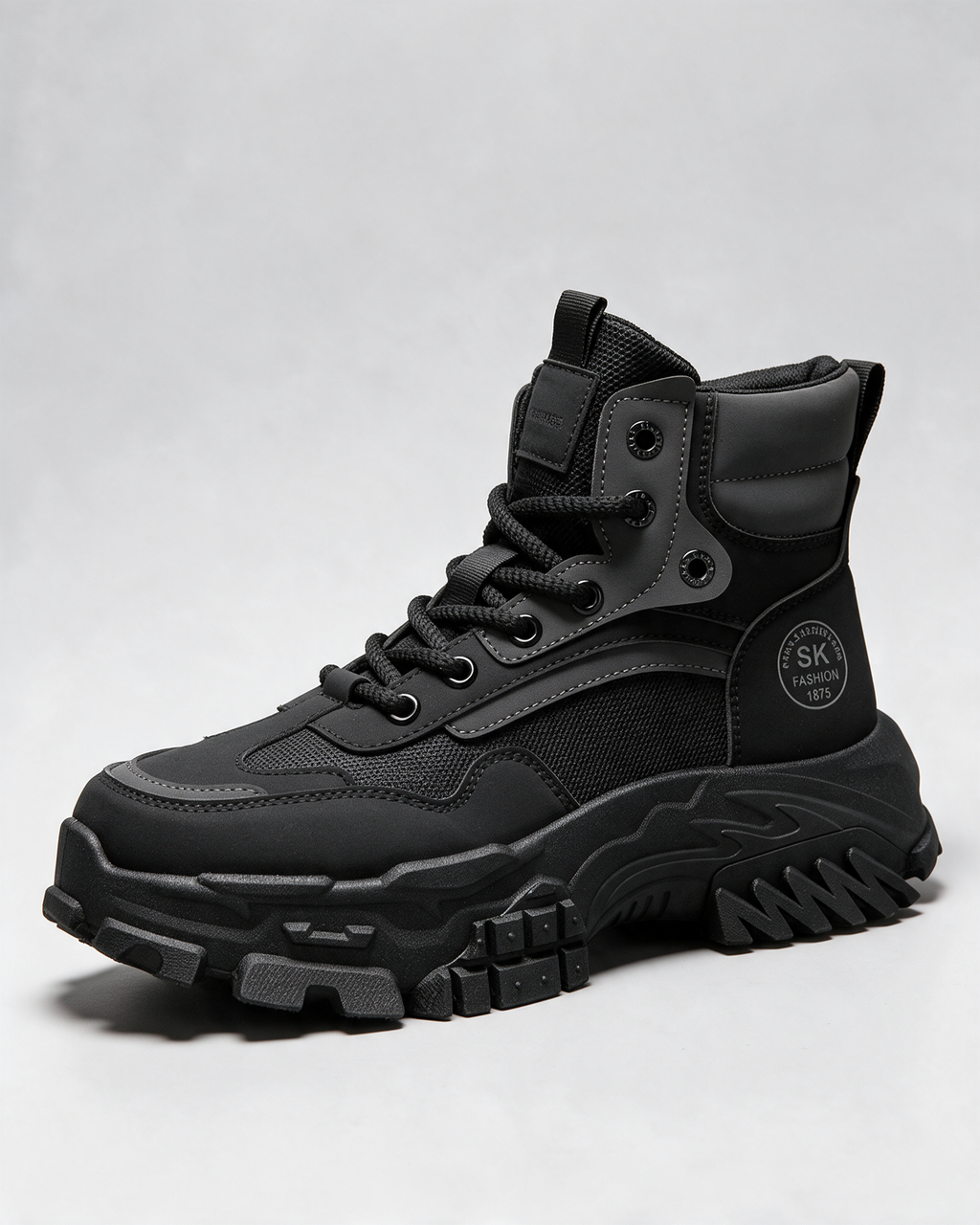 Black mesh-panel lace-up boot — opposite