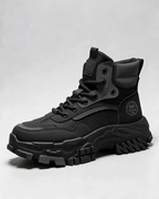 Black mesh-panel lace-up boot — opposite