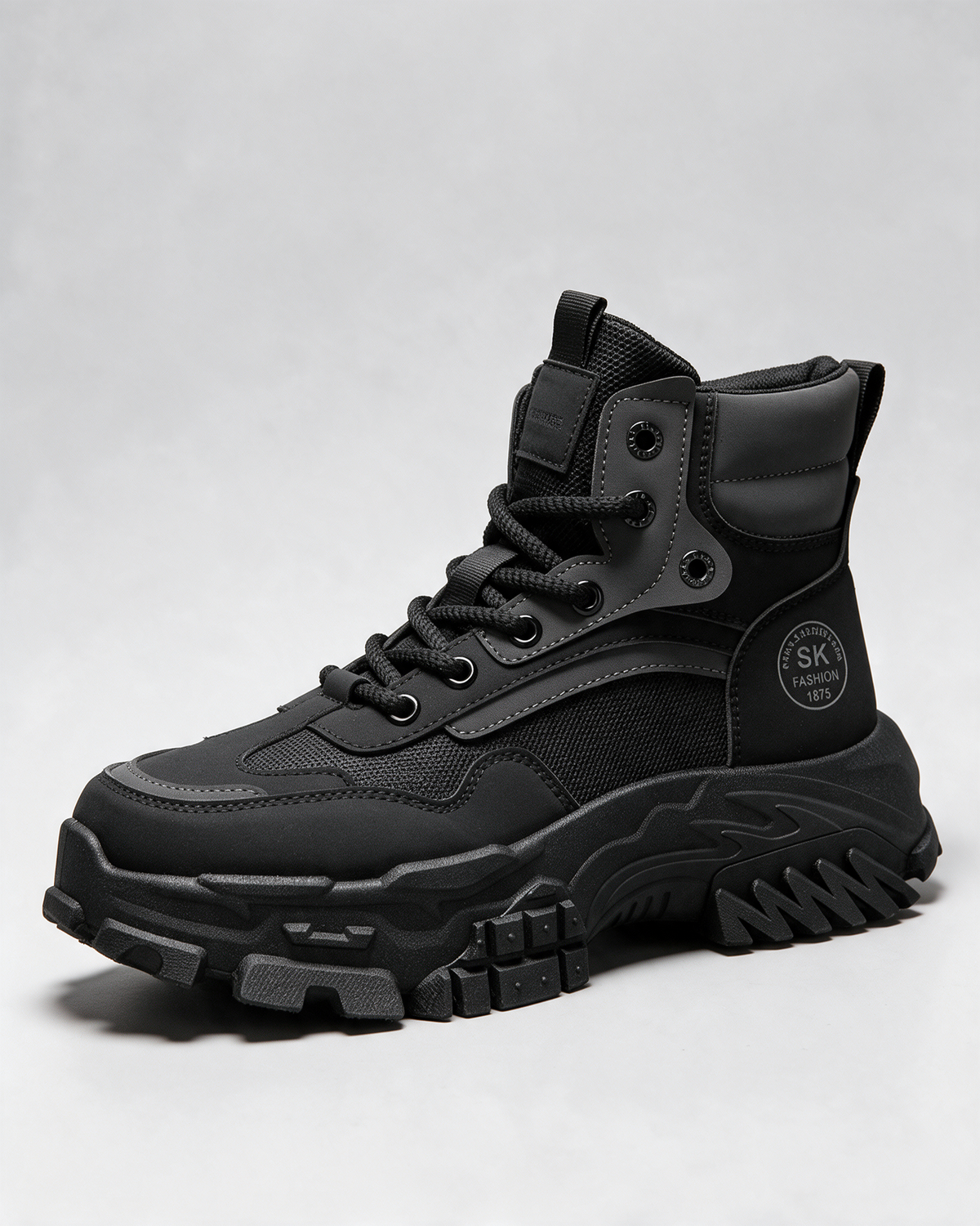 Black mesh-panel lace-up boot — opposite