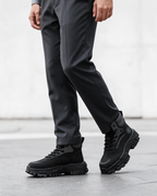Black mesh-panel lace-up boot — lifestyle