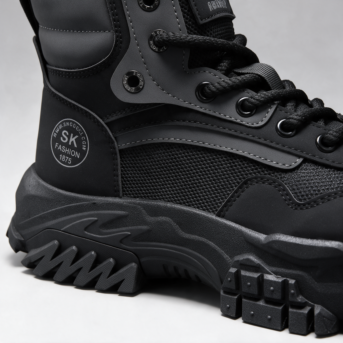 Black mesh-panel lace-up boot — feature3