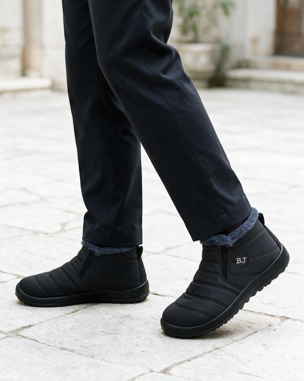 Black plush-lined ankle boots lifestyle