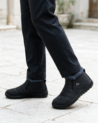 Black plush-lined ankle boots lifestyle