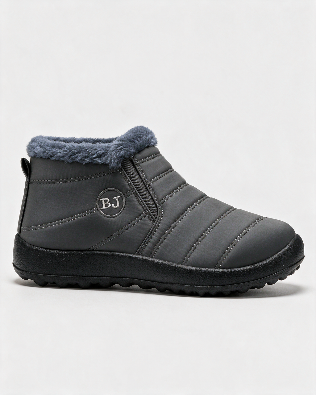 Gray plush-lined ankle boots profile