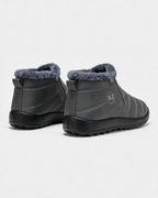 Gray plush-lined ankle boots rear