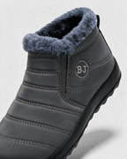 Gray plush-lined ankle boots opening