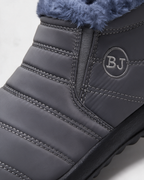 Gray plush-lined ankle boots material