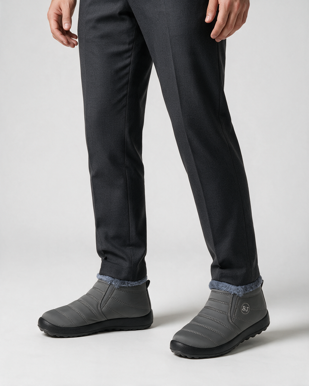 Gray ankle boots wearing