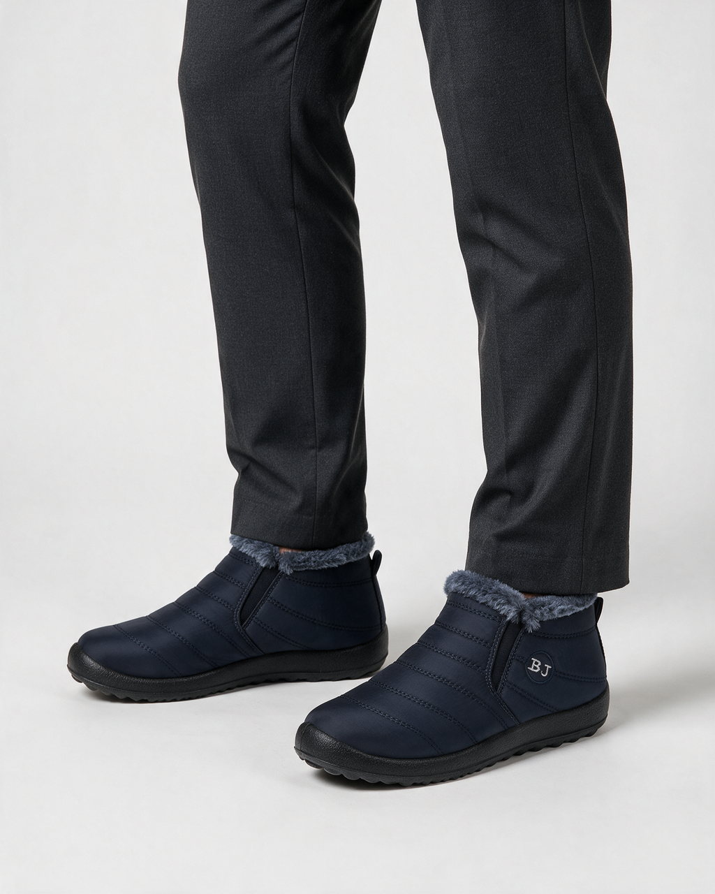 Navy ankle boots wearing