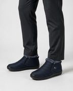 Navy ankle boots wearing