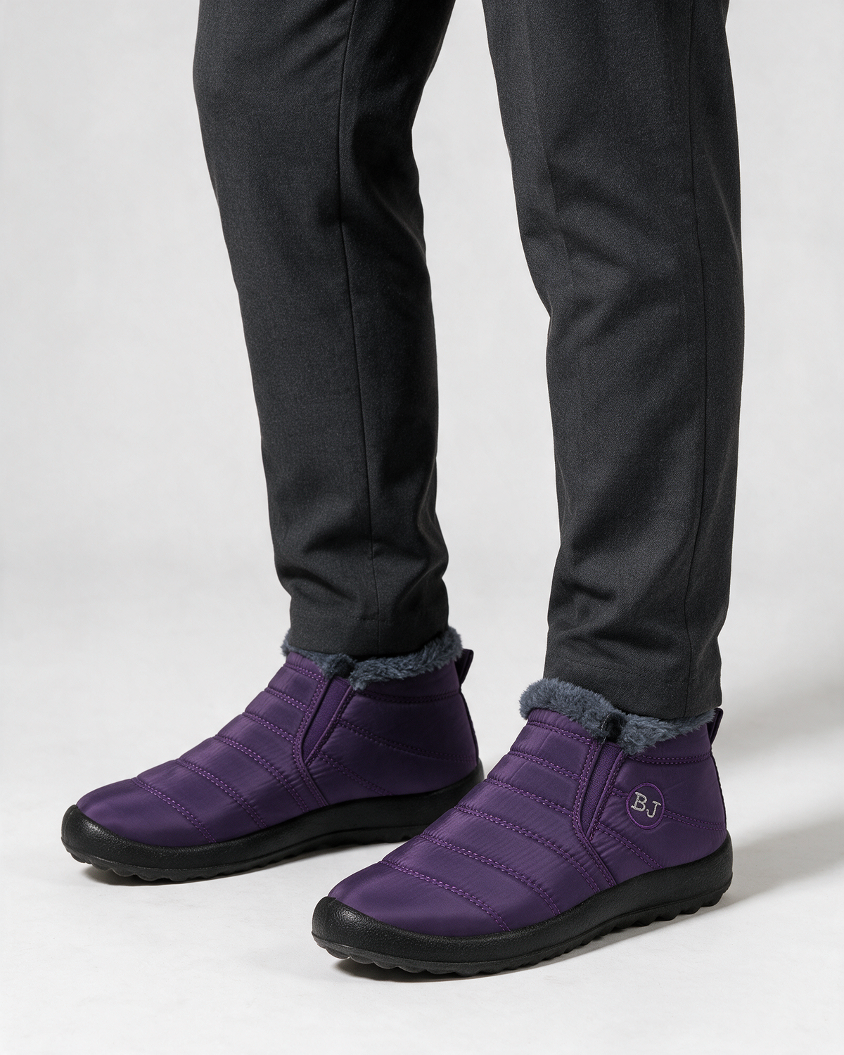 Plush-lined slip-on ankle boots — wearing