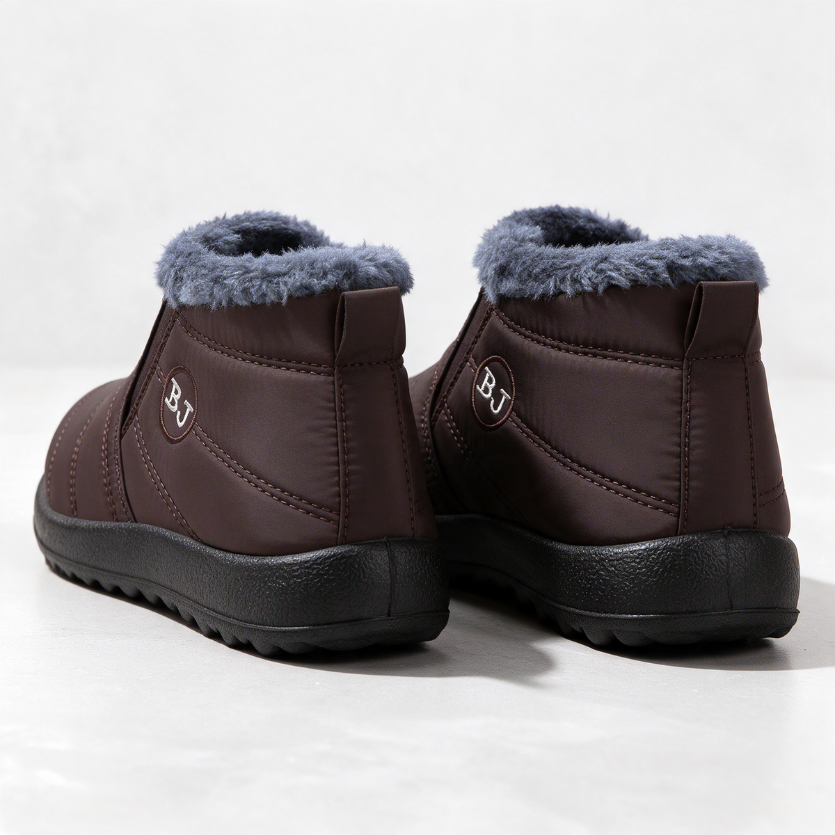 Brown plush-lined slip-on ankle boots feature1