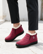 Red and ivory slip-on ankle boots