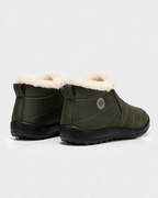 Olive and ivory slip-on ankle boots