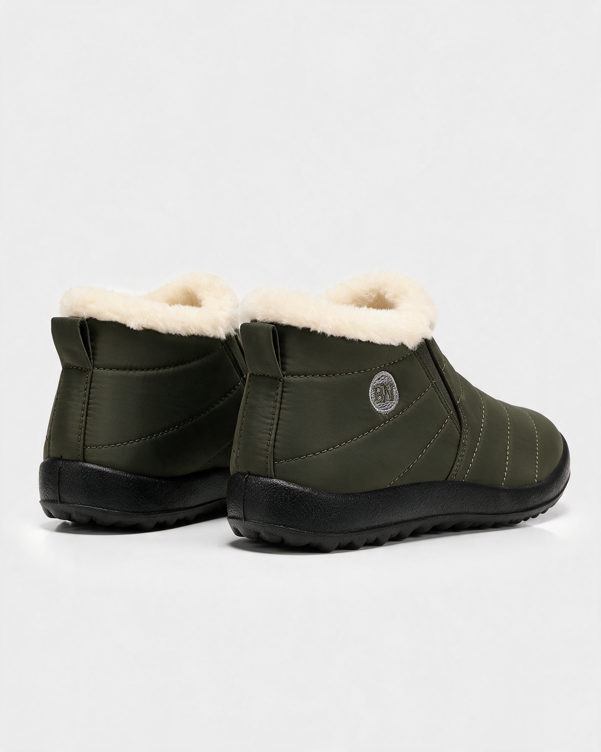 Olive and ivory slip-on ankle boots
