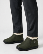 Olive and ivory slip-on ankle boots
