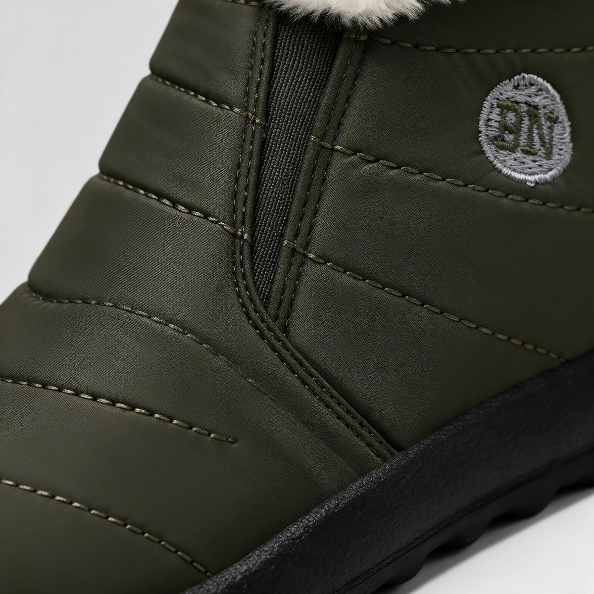 Olive plush-lined boot detail
