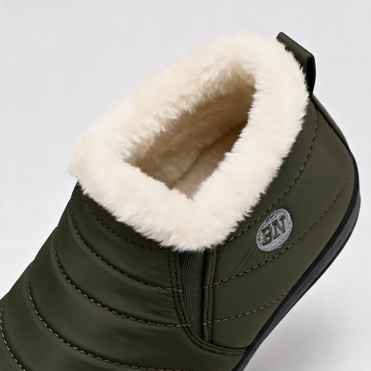 Olive plush-lined boot detail