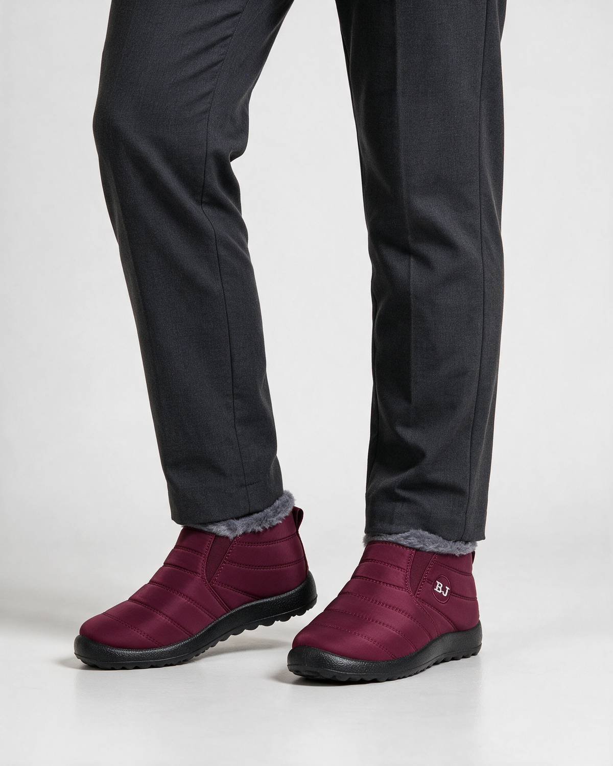 Berry plush-lined boots wearing