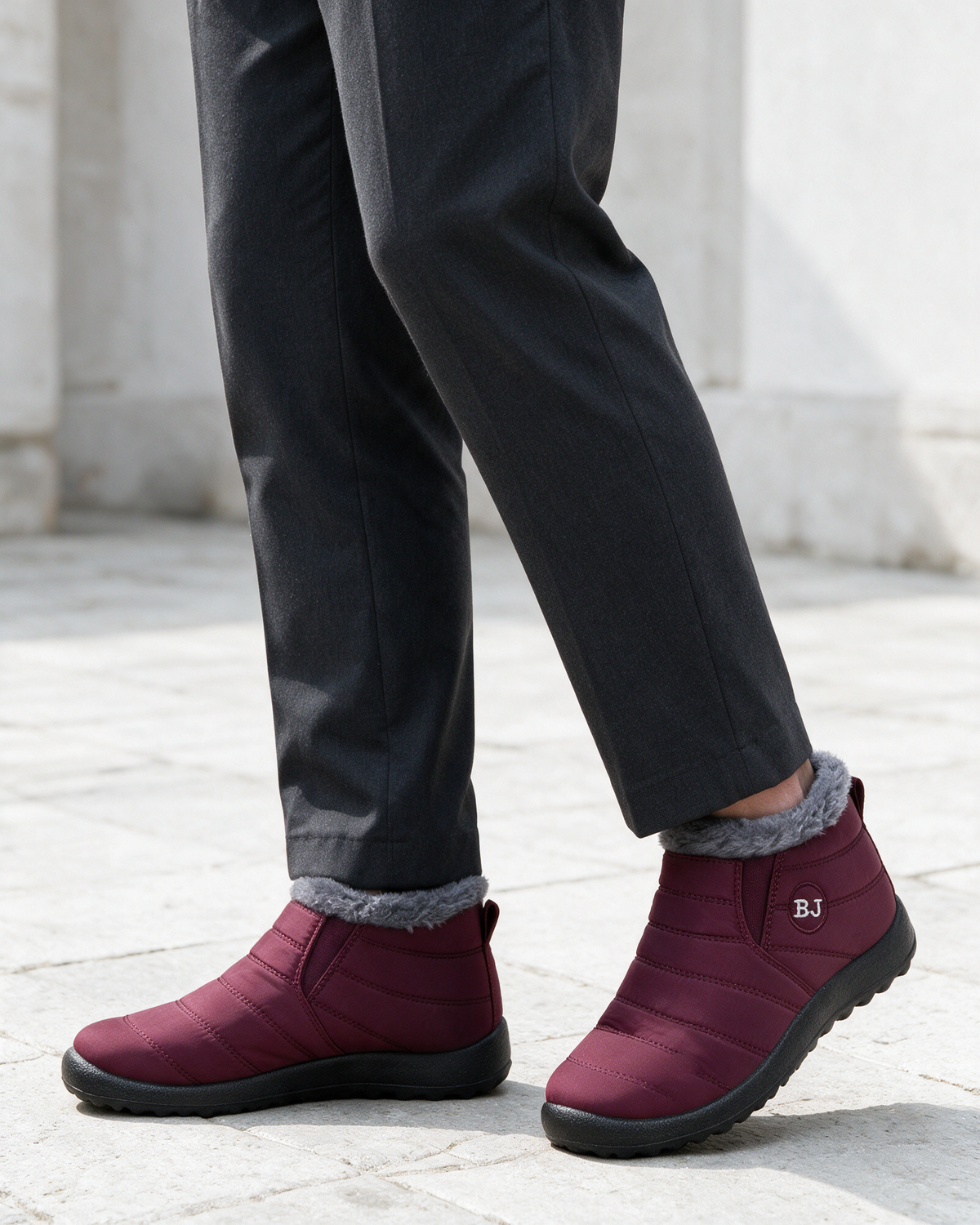 Berry plush-lined boots lifestyle