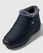 Navy plush-lined boots opening
