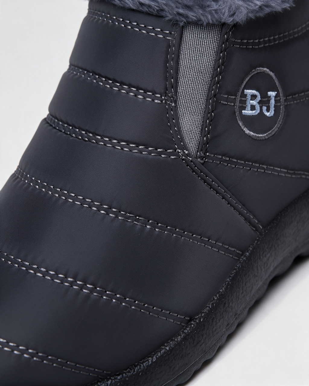 Charcoal plush-lined boots material