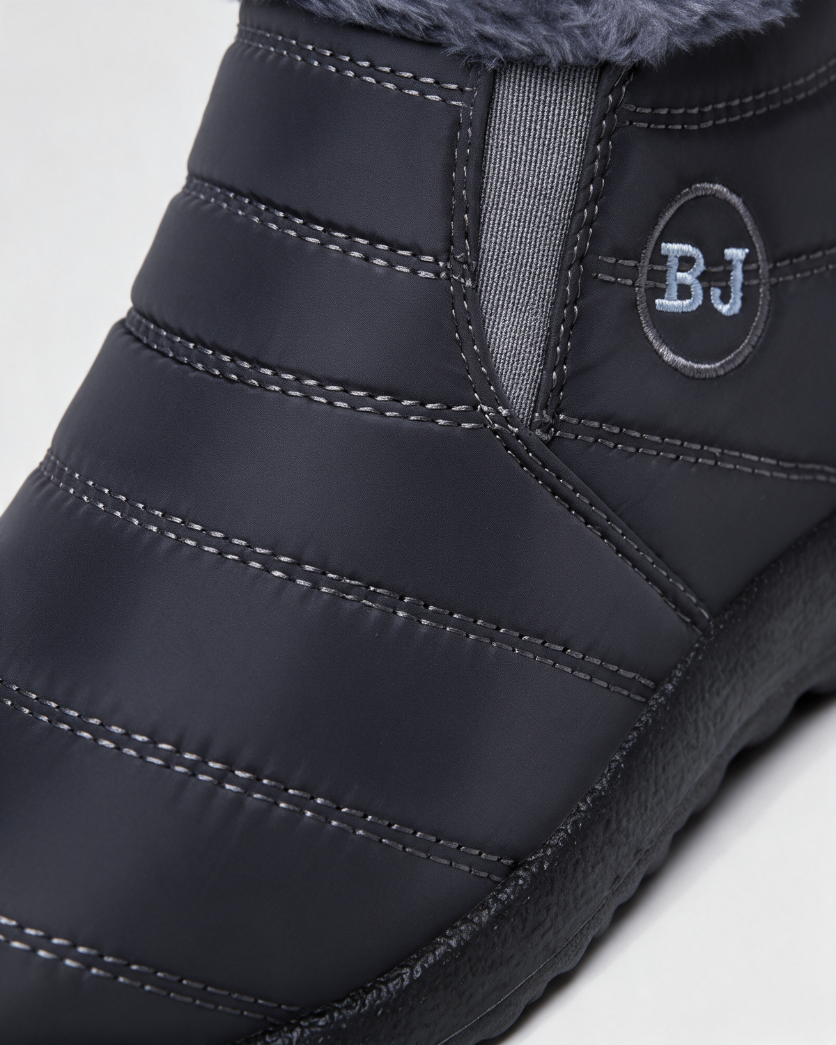 Charcoal plush-lined boots material