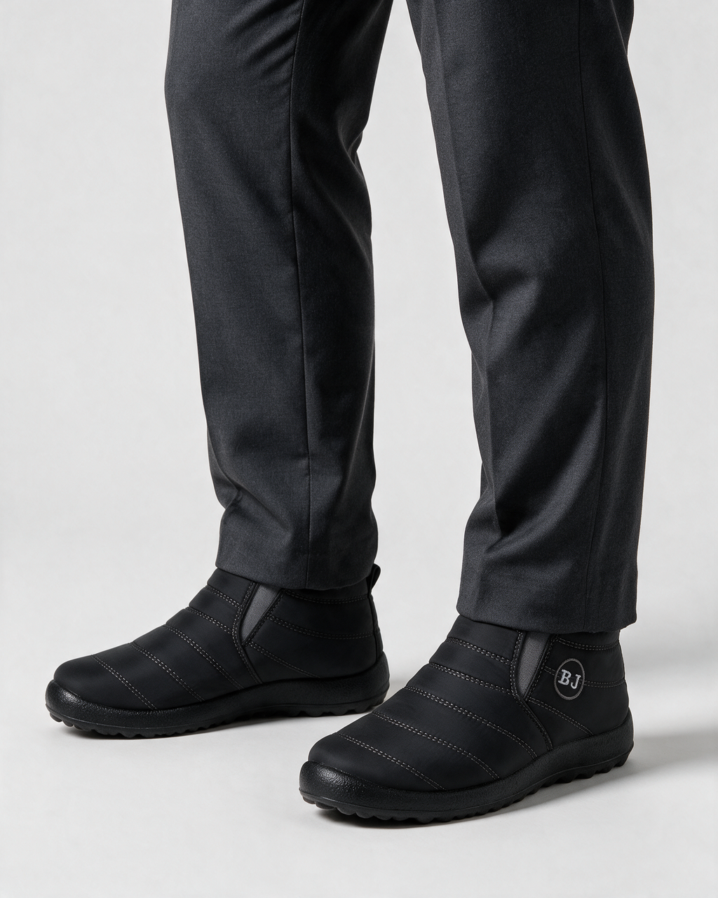 Charcoal plush-lined boots wearing