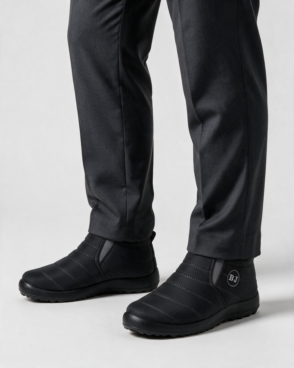 Charcoal plush-lined boots wearing