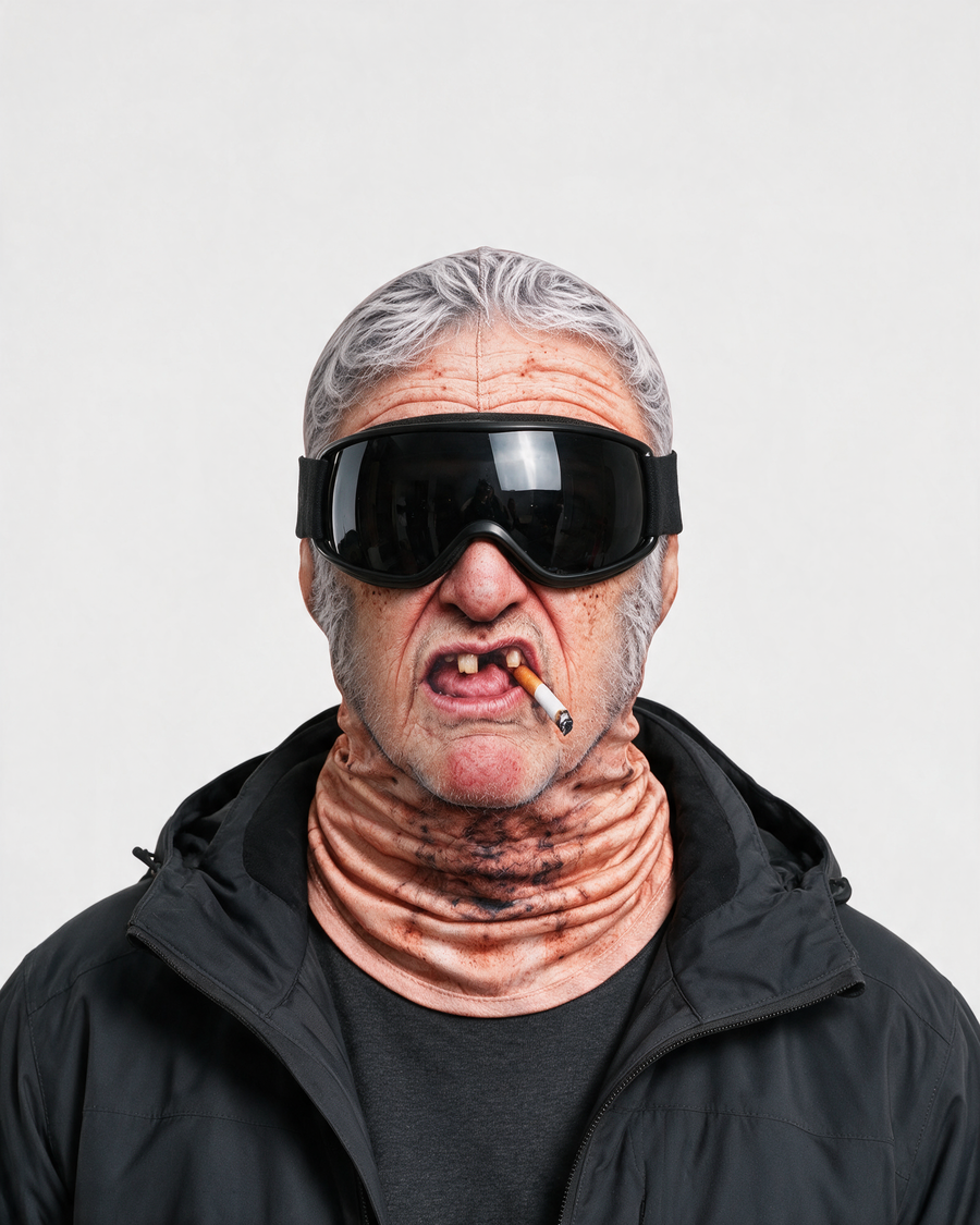 Silver Hair Character printed balaclava styled with black ski goggles