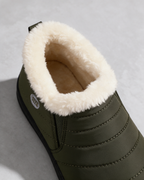 Olive plush-lined boot opening