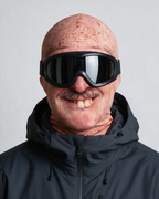 Gap-Tooth Smile balaclava worn with ski goggles