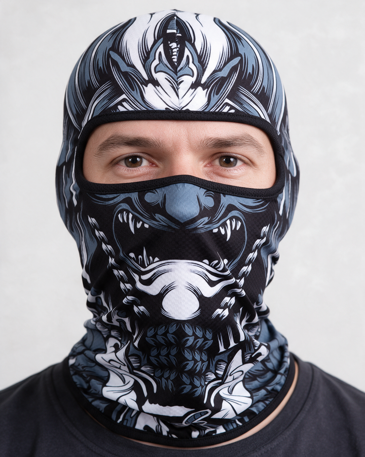 Printed polyester balaclava design and construction photograph