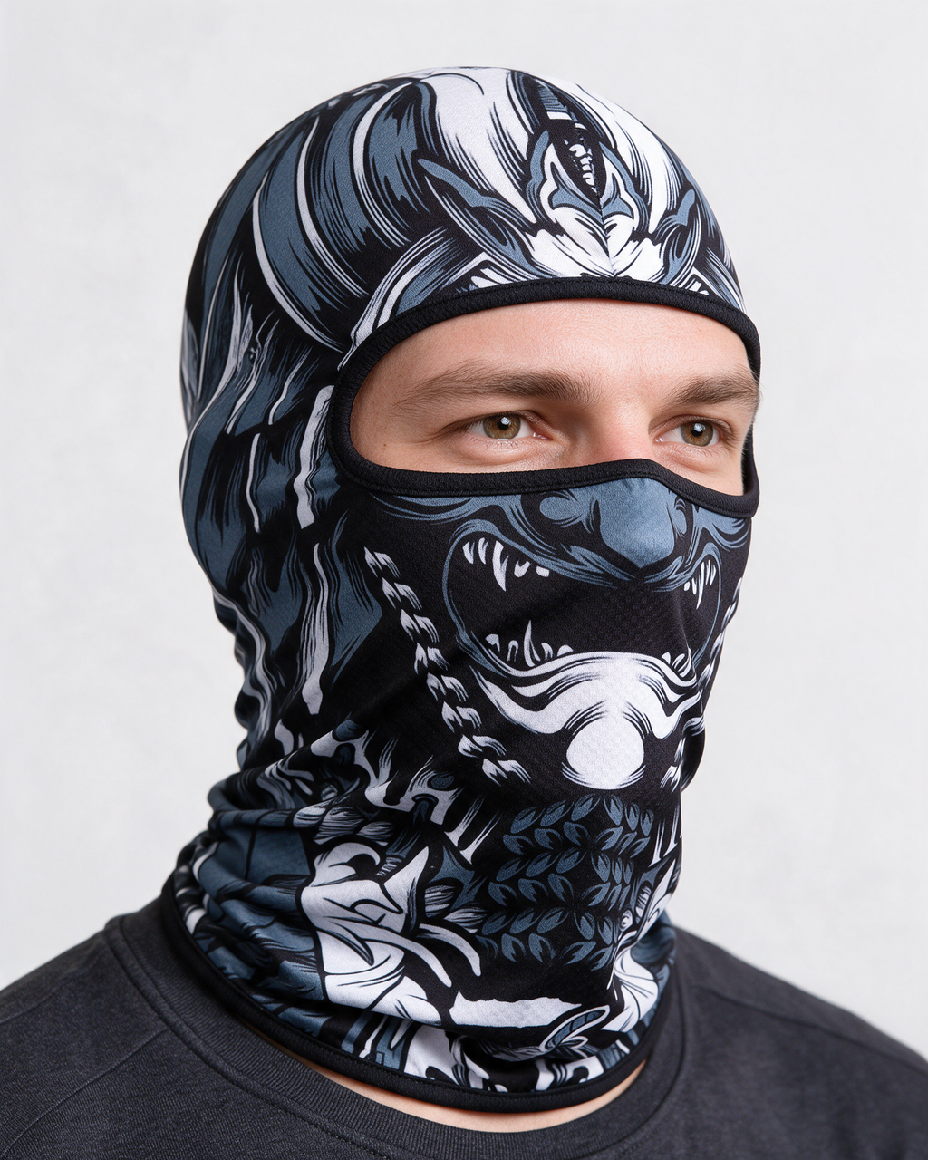 Printed polyester balaclava design and construction photograph