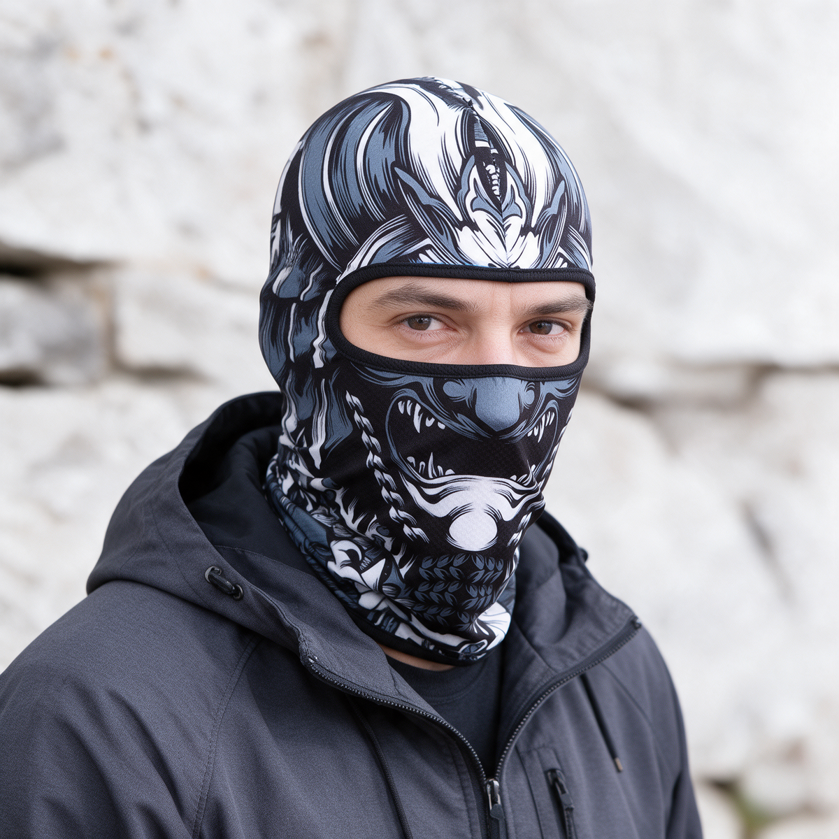 Printed polyester balaclava design and construction photograph